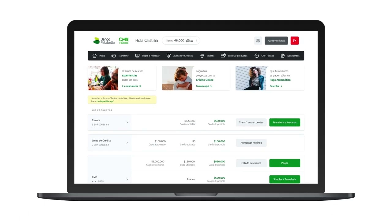 Screens from Banco Falabella