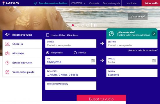 Screens from LATAM Airlines